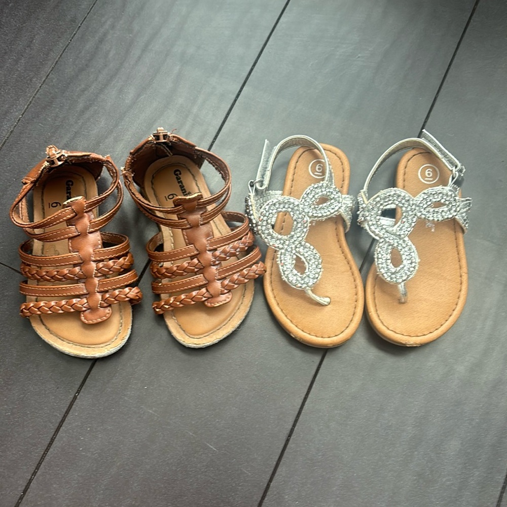 Cat & Jack & Garanimals toddler girl brown gladiator sandals & sequin size 6